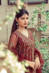 NB-4223 Deep Maroon Stitched 3Pc Dress