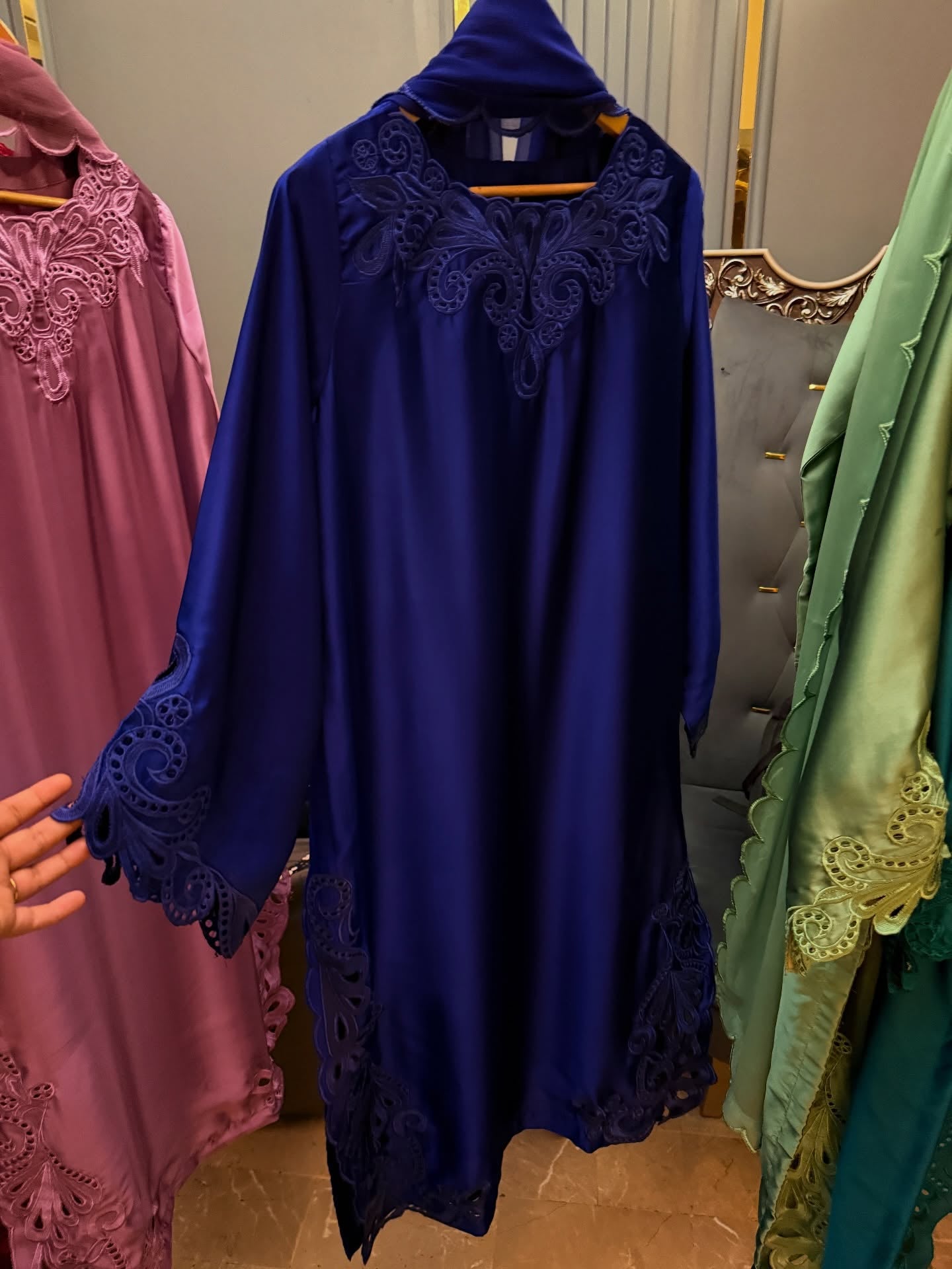 Short Silk Long Shirt with Cutwork Details & Chiffon Dupatta – 3 Piece Set