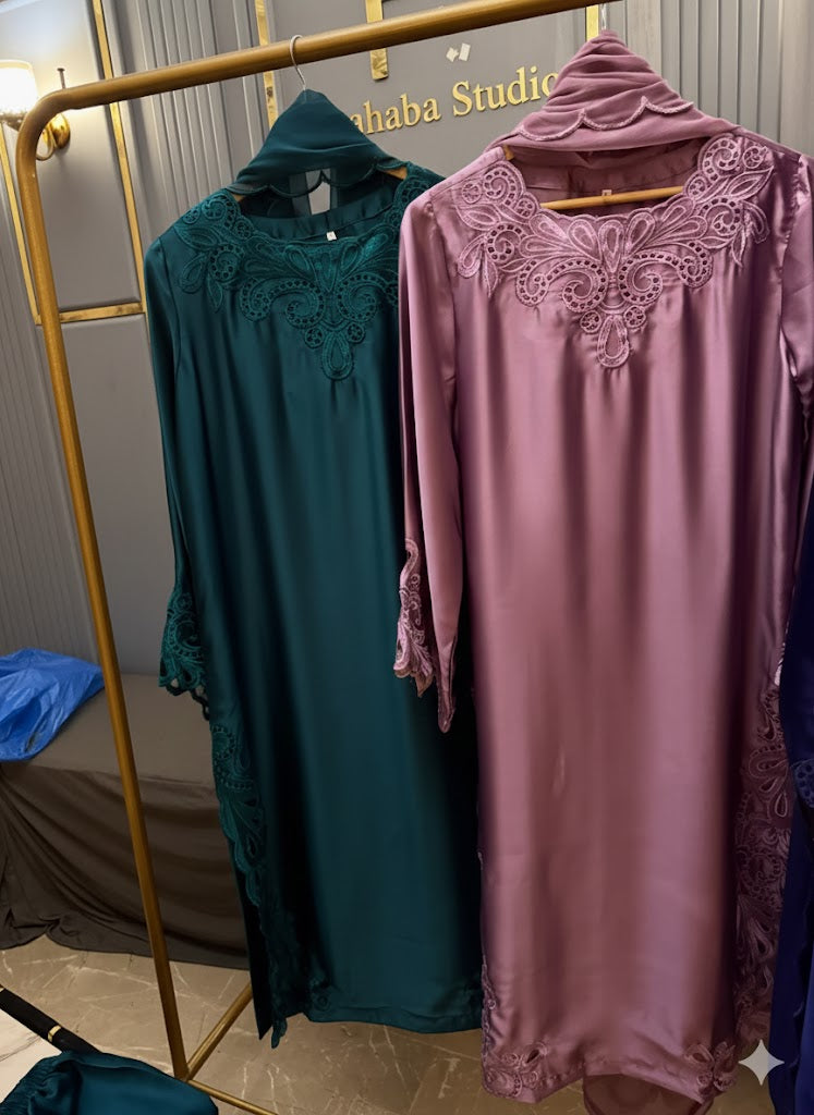Short Silk Long Shirt with Cutwork Details & Chiffon Dupatta – 3 Piece Set