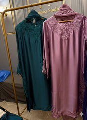 Short Silk Long Shirt with Cutwork Details & Chiffon Dupatta – 3 Piece Set