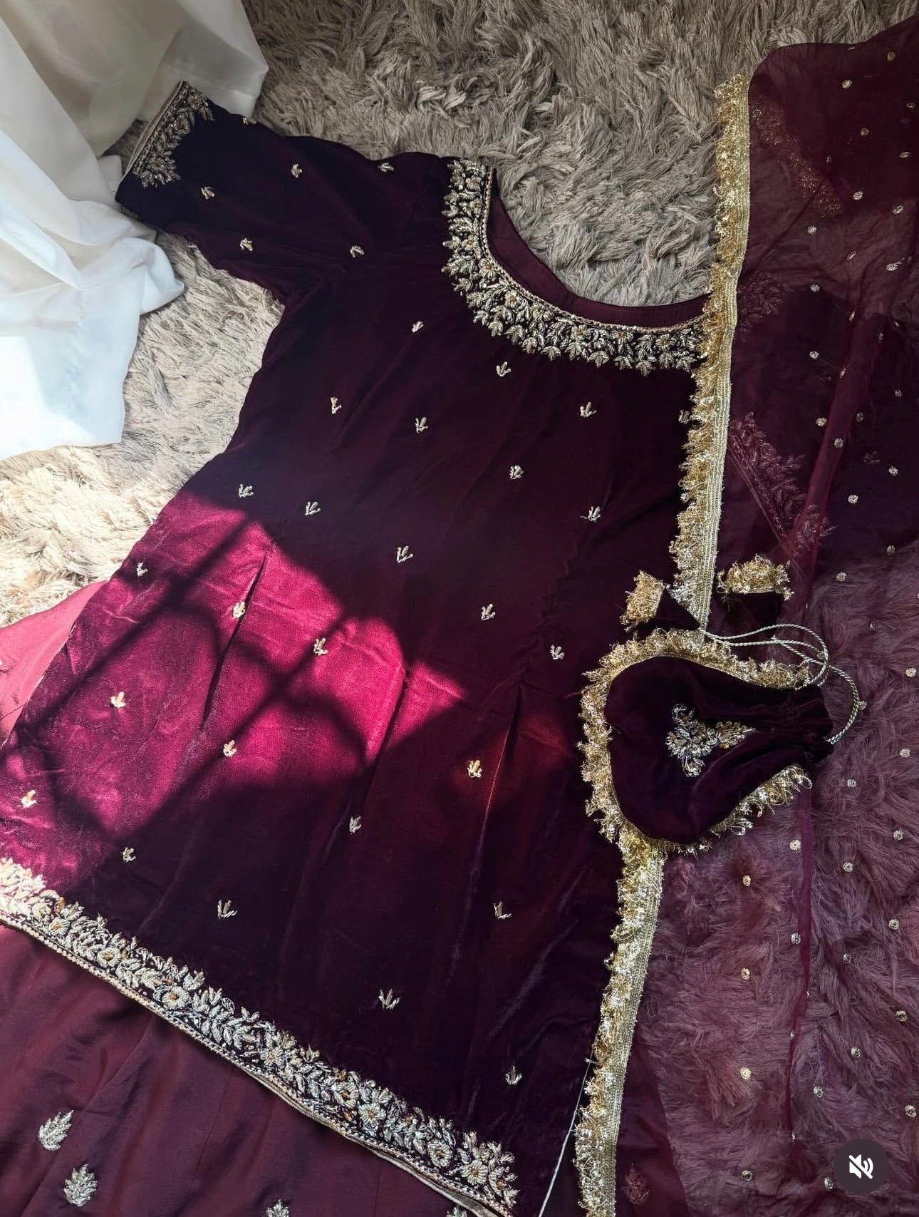 3-Piece Plush Velvet & Silk Lehnga Set