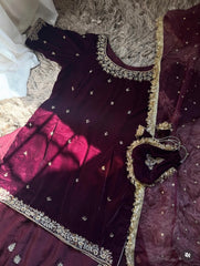 3-Piece Plush Velvet & Silk Lehnga Set