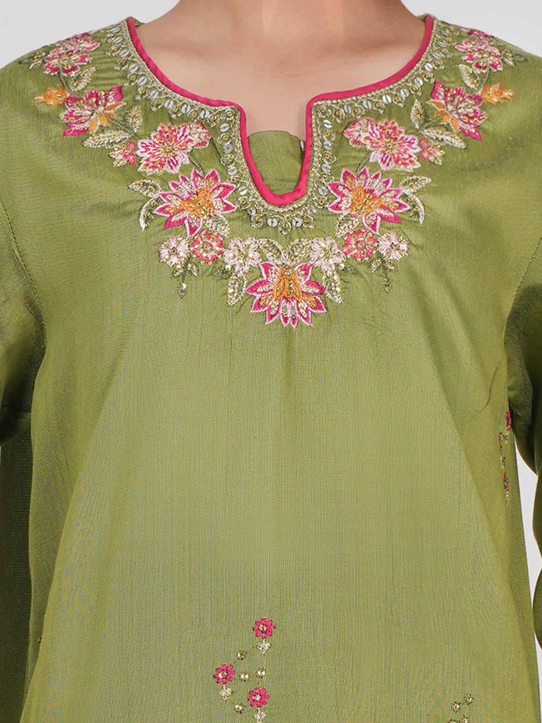 2 Piece Raw Silk Suit- Embroidered (Pret)