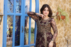 3 Piece NF-5864 Dark Brown Net Stitched Frock