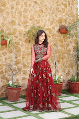 3 Piece NF-5858 Blood Red Net Stitched Shirt