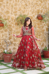 3 Piece NF-5858 Blood Red Net Stitched Shirt