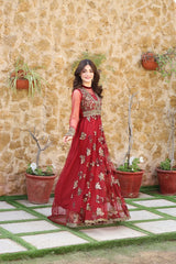 3 Piece NF-5858 Blood Red Net Stitched Shirt
