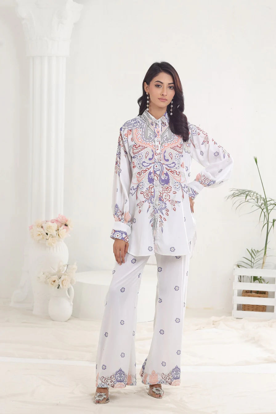 White Printed 2Pc Suit