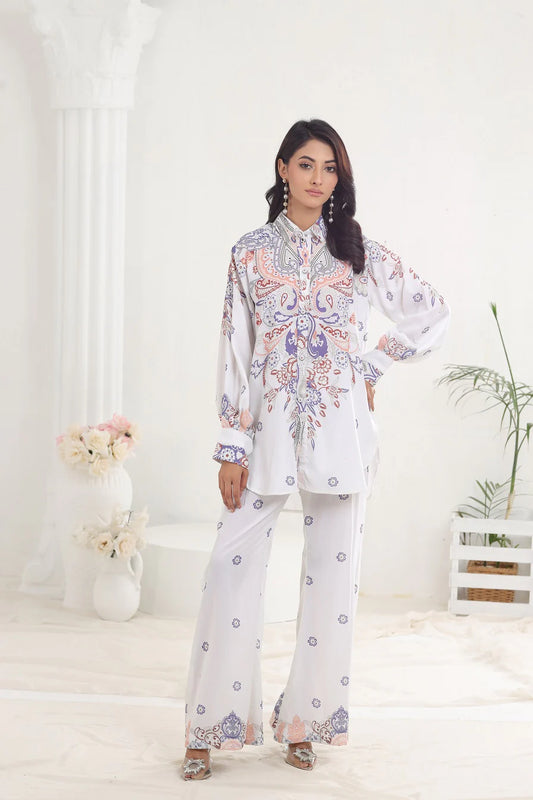 White Printed 2Pc Suit