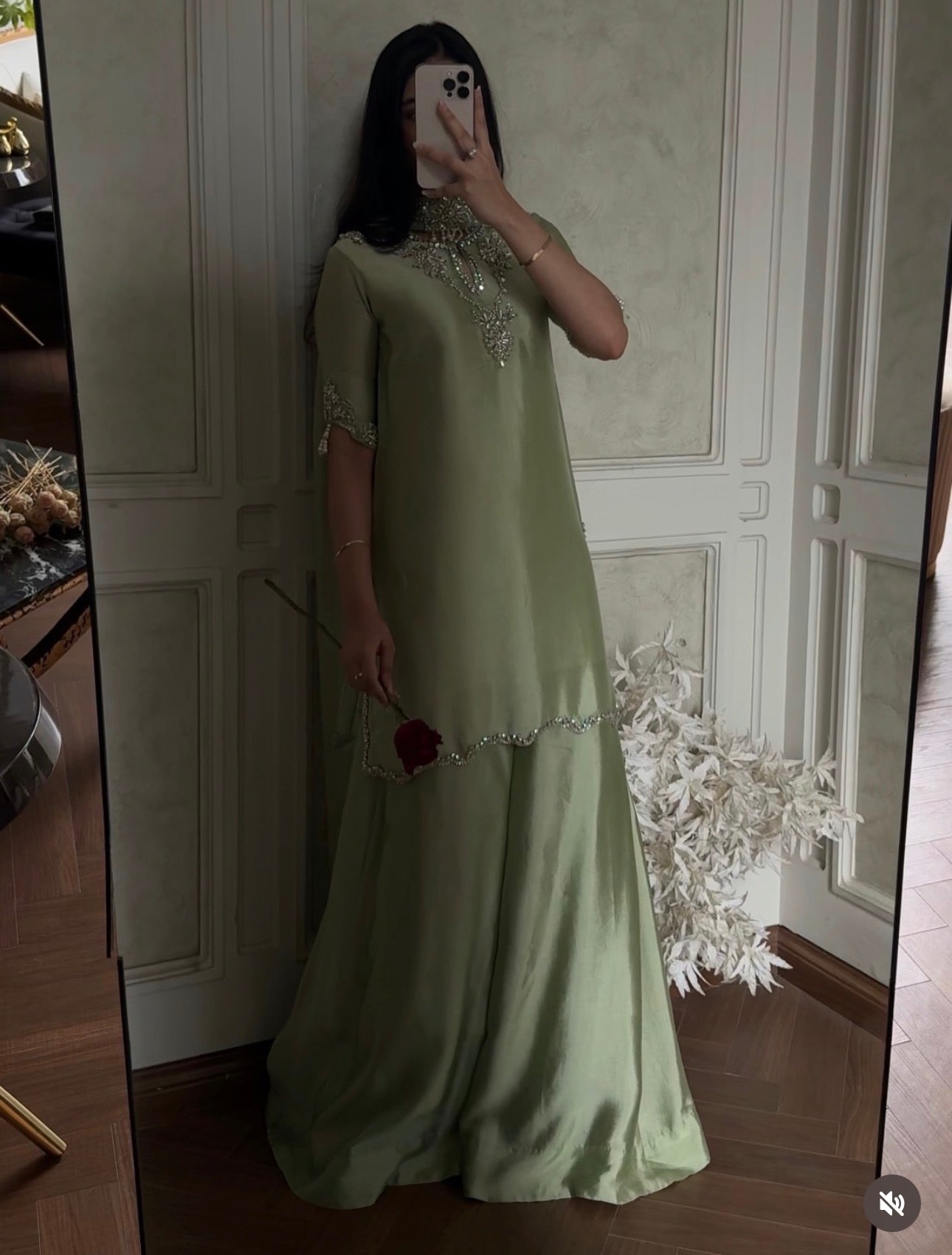 Sage Luxe Silk Embroidered Sharara Set