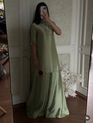 Sage Luxe Silk Embroidered Sharara Set
