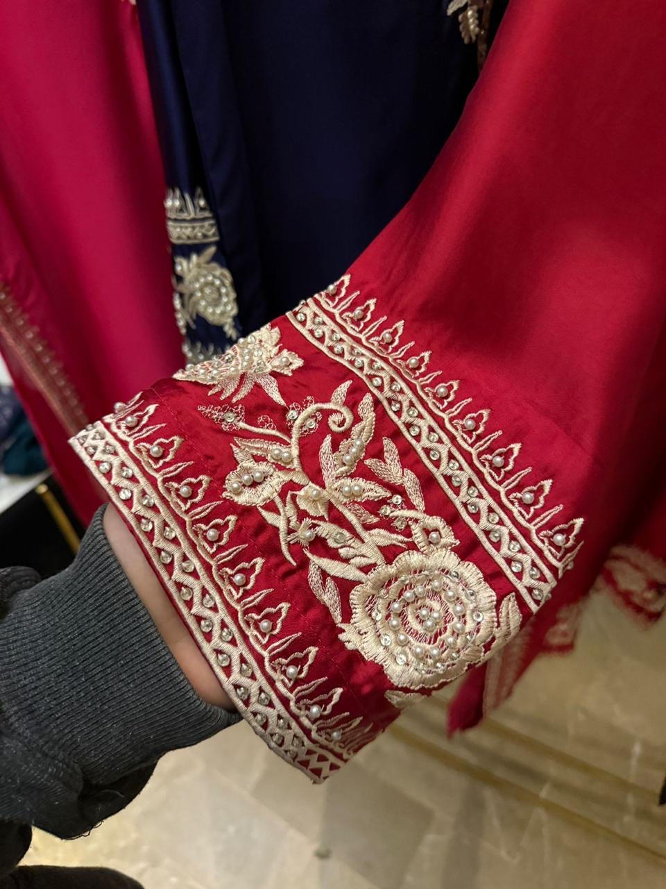 Embroidered China Silk 3-Piece Suite - Elegant Long-Line Silhouette