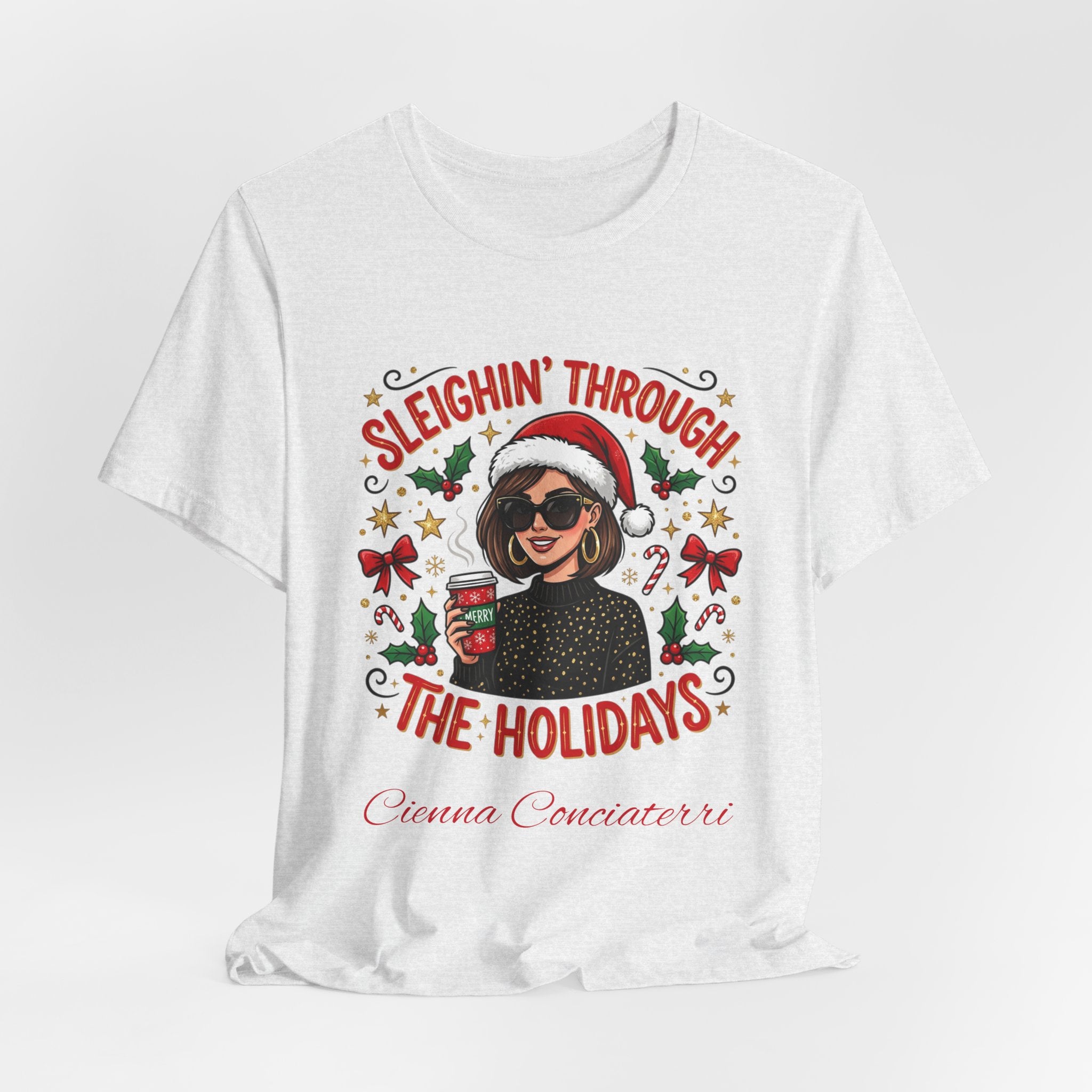 Sleighin' Through the Holidays Tee — Christmas Coffee Graphic Tee