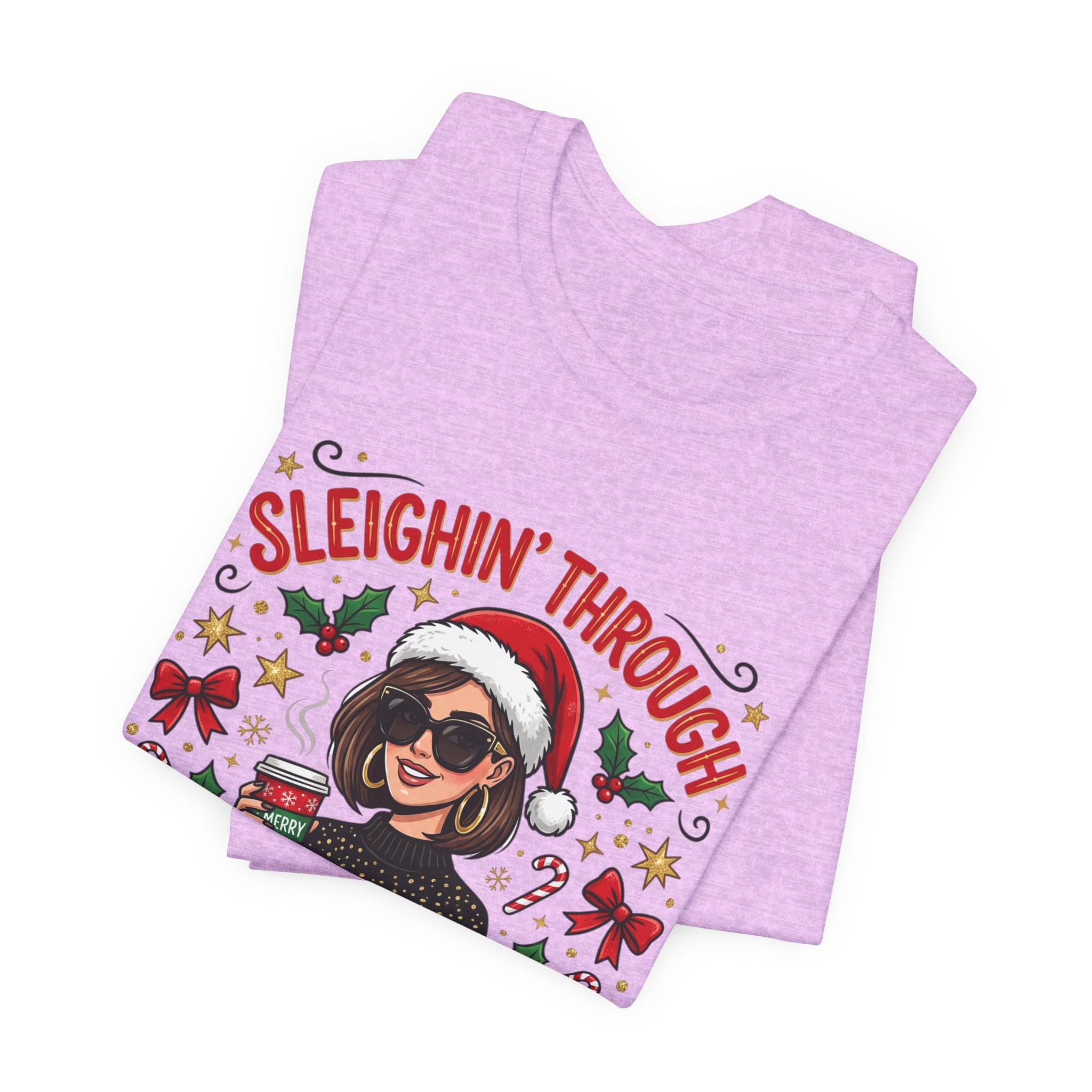 Sleighin' Through the Holidays Tee — Christmas Coffee Graphic Tee