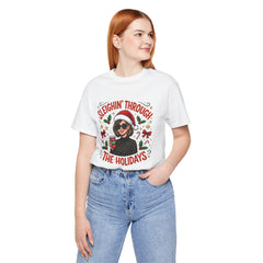 Sleighin' Through the Holidays Tee — Christmas Coffee Graphic Tee
