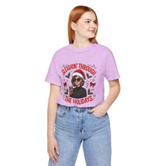 Sleighin' Through the Holidays Tee — Christmas Coffee Graphic Tee