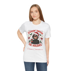 Sleighin' Through the Holidays Tee — Christmas Coffee Graphic Tee