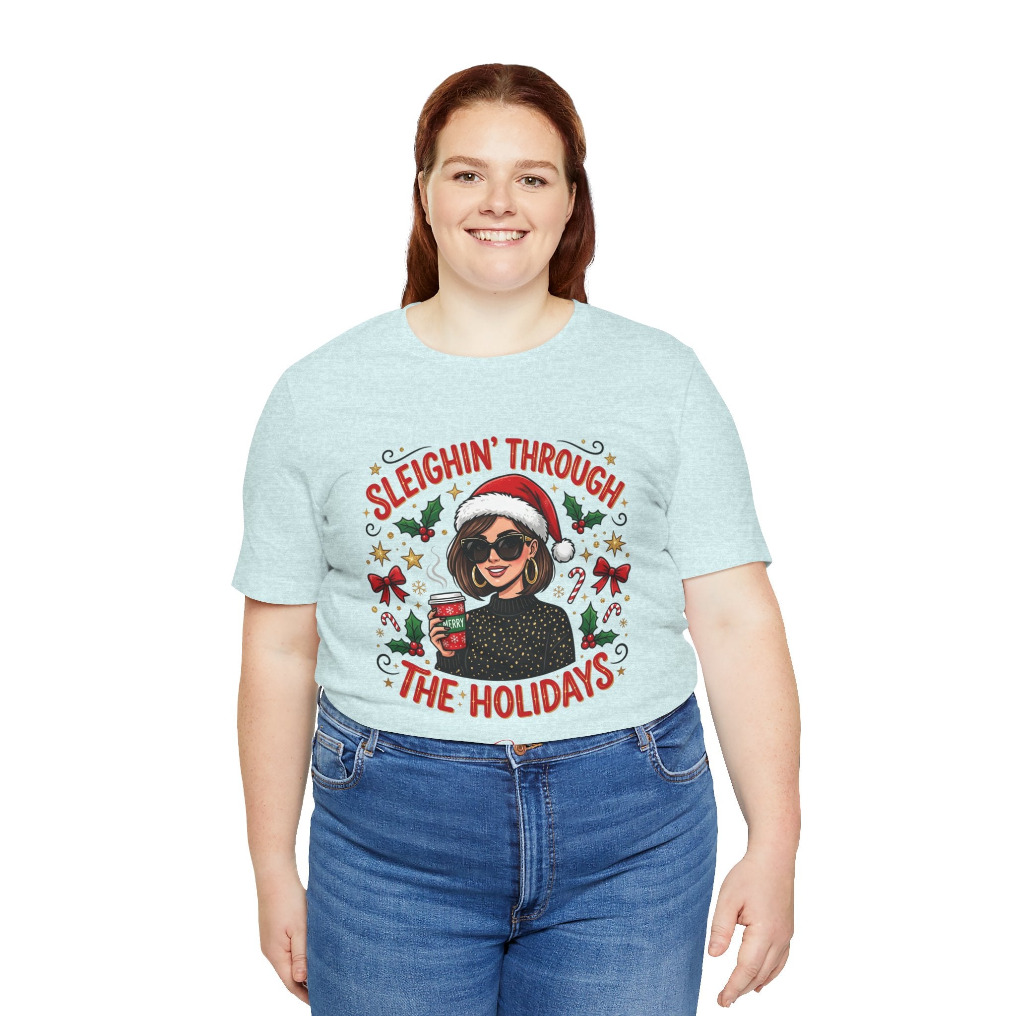 Sleighin' Through the Holidays Tee — Christmas Coffee Graphic Tee