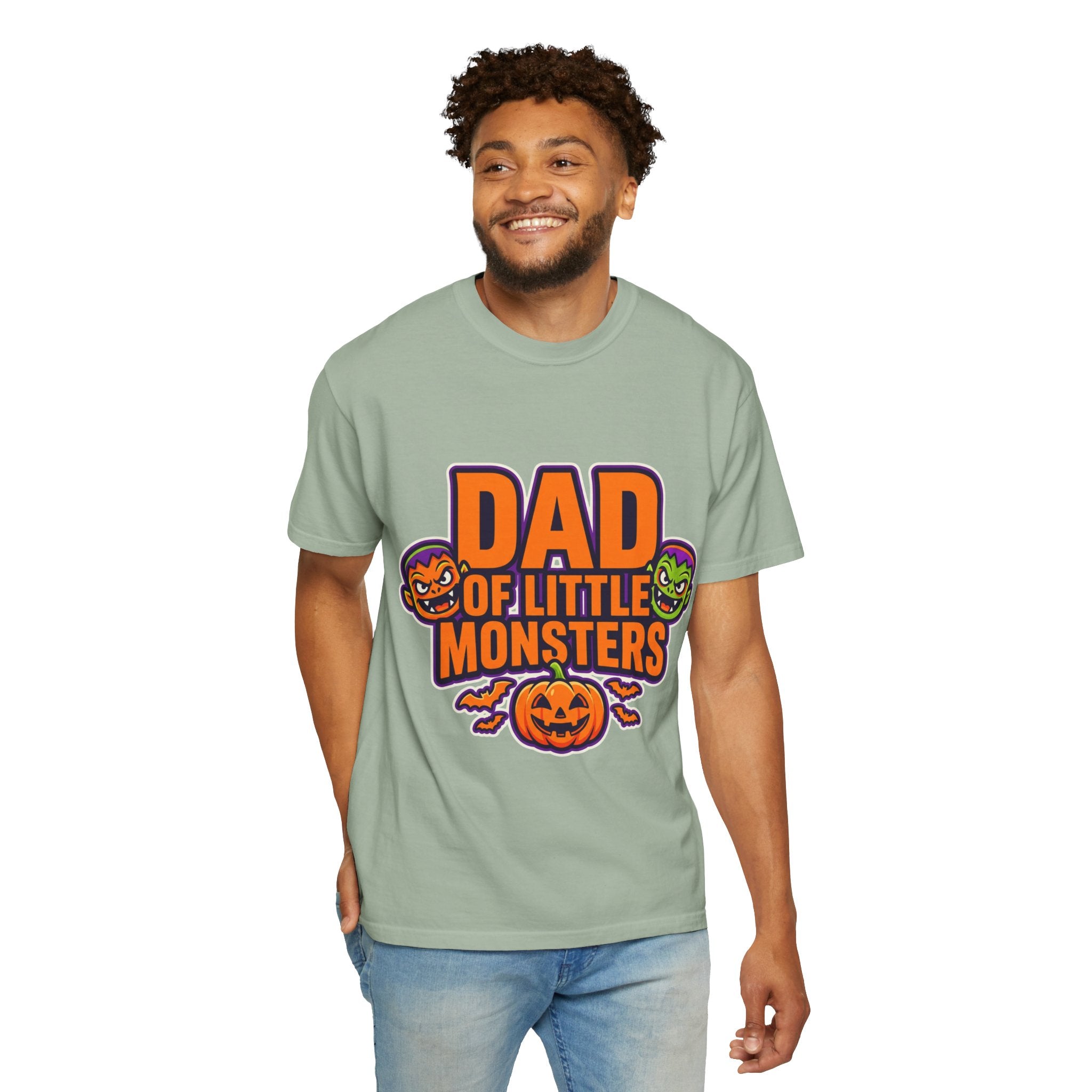 Dad of Little Monsters T-Shirt — Halloween Dad Tee with Pumpkin & Monster Faces