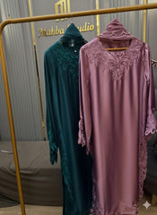 Short Silk Long Shirt with Cutwork Details & Chiffon Dupatta – 3 Piece Set