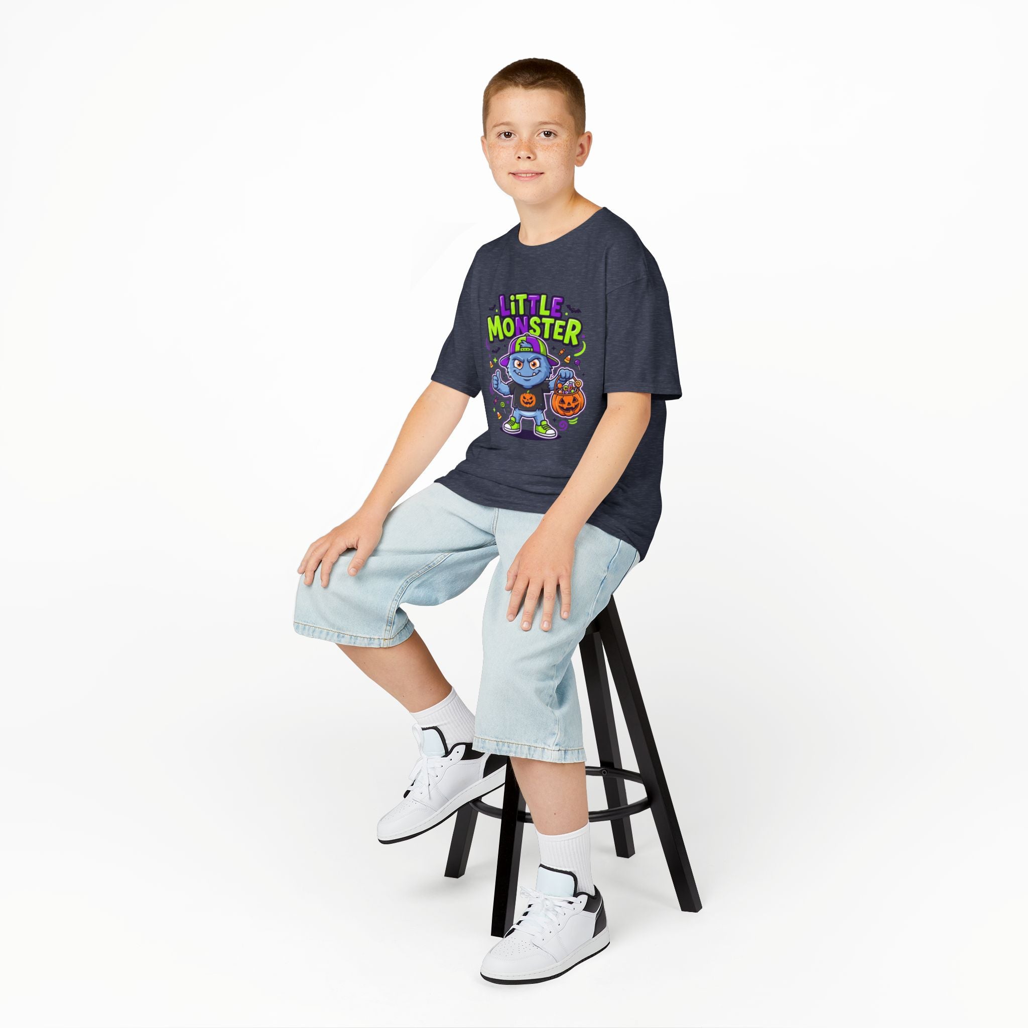 Youth - Kids Tee — 'Little Monster' Halloween Cartoon Shirt