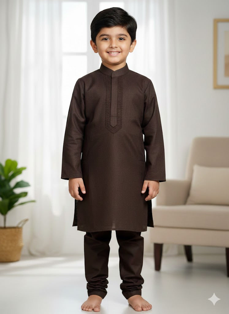 Chocolate Brown embroidered kurta trouser boys