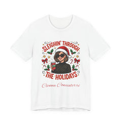 Sleighin' Through the Holidays Tee — Christmas Coffee Graphic Tee
