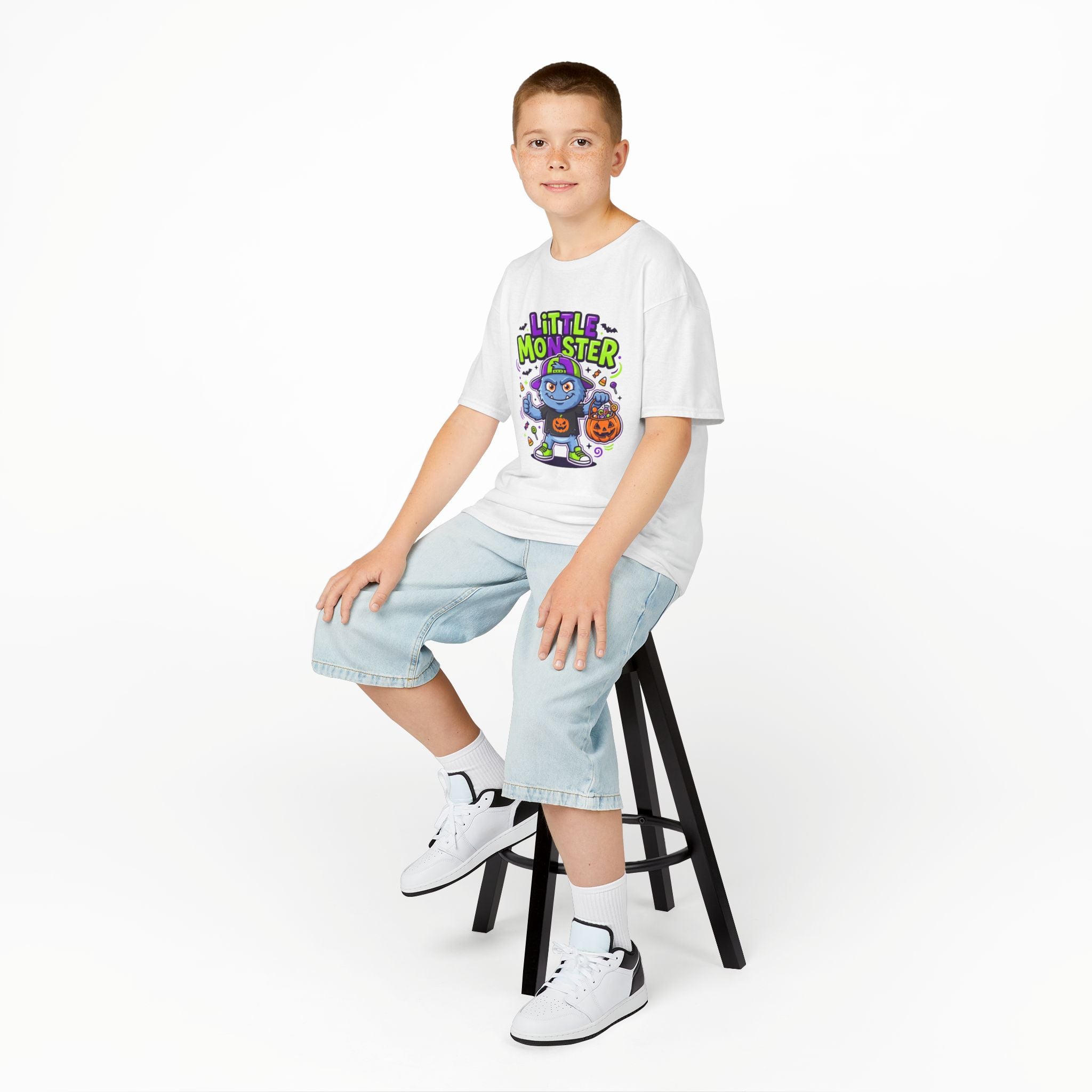 Youth - Kids Tee — 'Little Monster' Halloween Cartoon Shirt