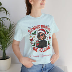 Sleighin' Through the Holidays Tee — Christmas Coffee Graphic Tee