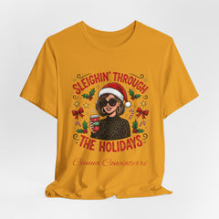 Sleighin' Through the Holidays Tee — Christmas Coffee Graphic Tee