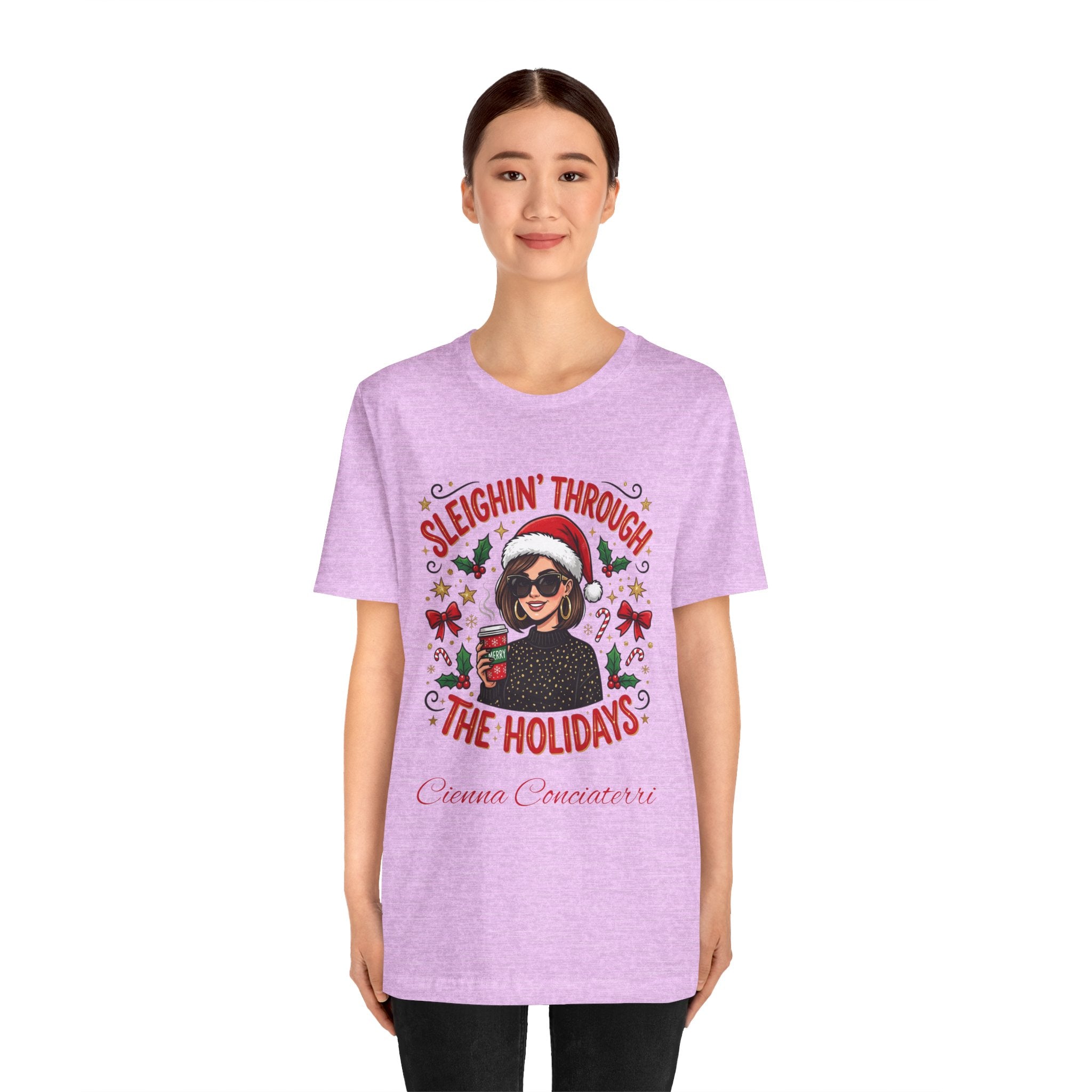 Sleighin' Through the Holidays Tee — Christmas Coffee Graphic Tee