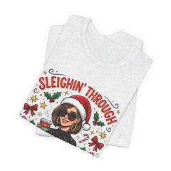 Sleighin' Through the Holidays Tee — Christmas Coffee Graphic Tee