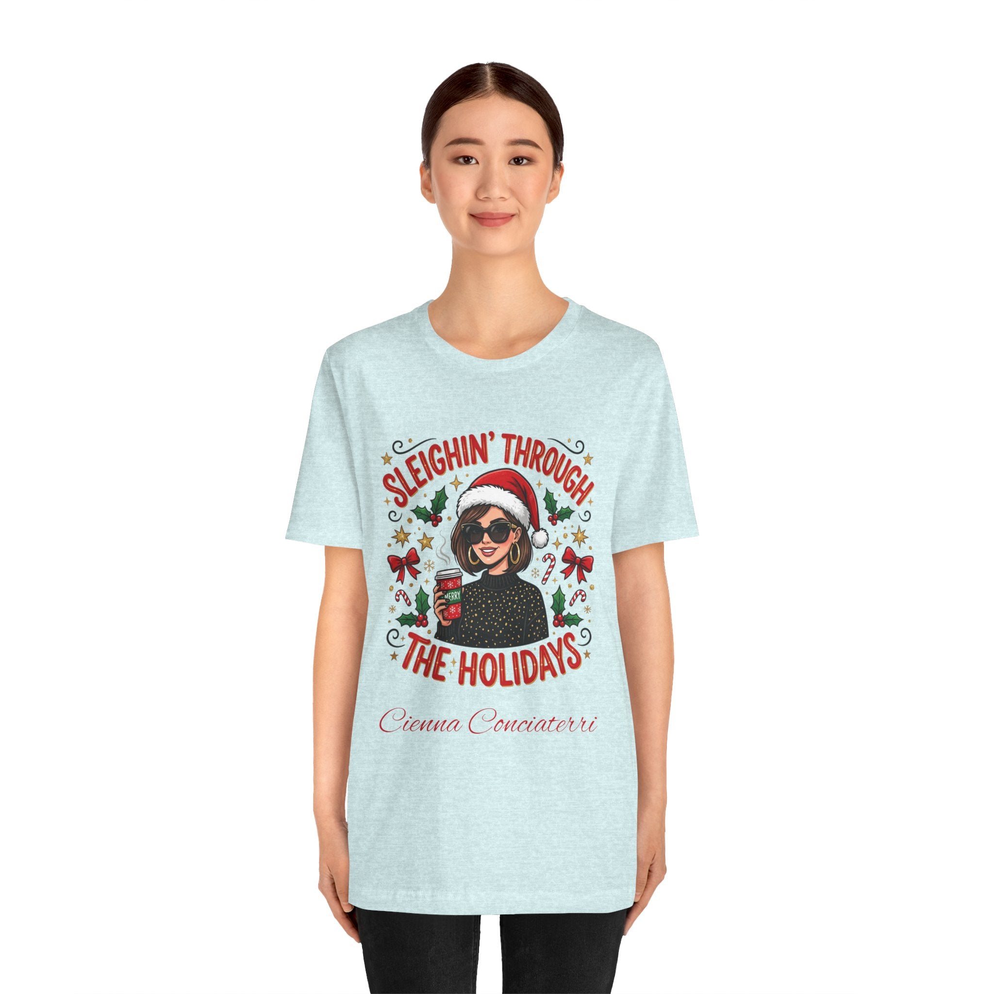 Sleighin' Through the Holidays Tee — Christmas Coffee Graphic Tee