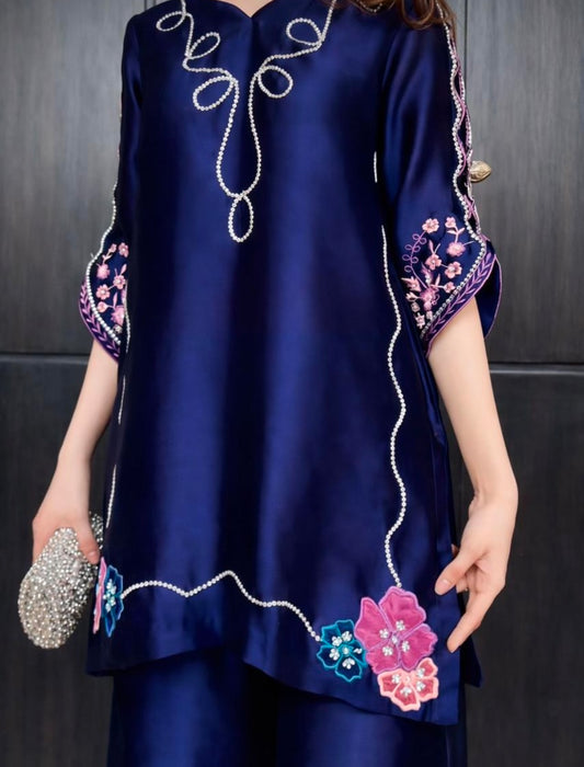 Multi Fusion Embroidered Navy Co-Ord Set