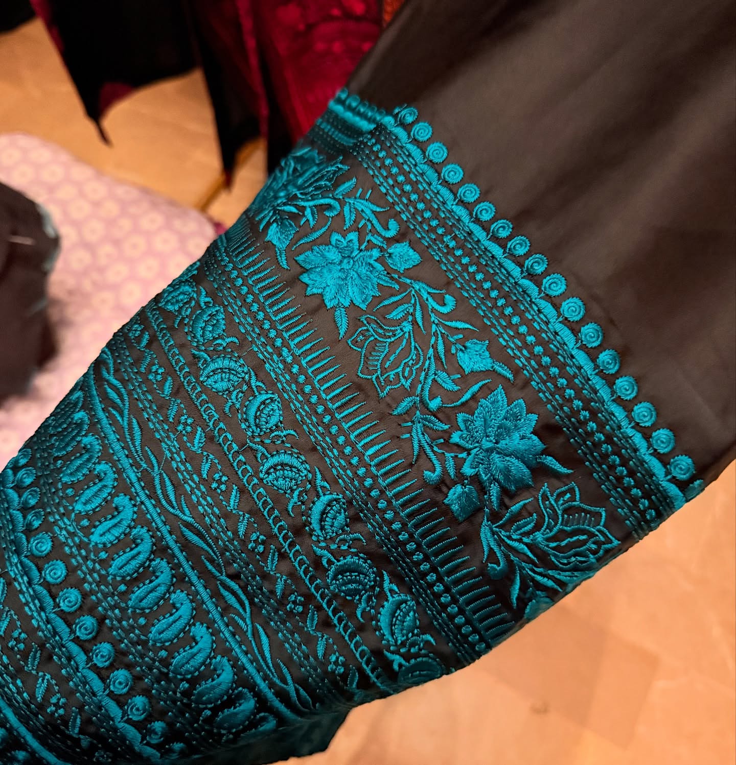 Shamoz Silk Embroidered Long Shirt Set – 3 Piece | Ready to Ship
