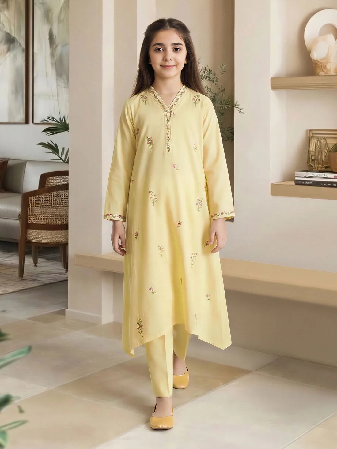 2 Piece Self Jacquard Suit- Embroidered (Pret)