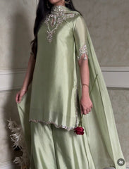 Sage Luxe Silk Embroidered Sharara Set