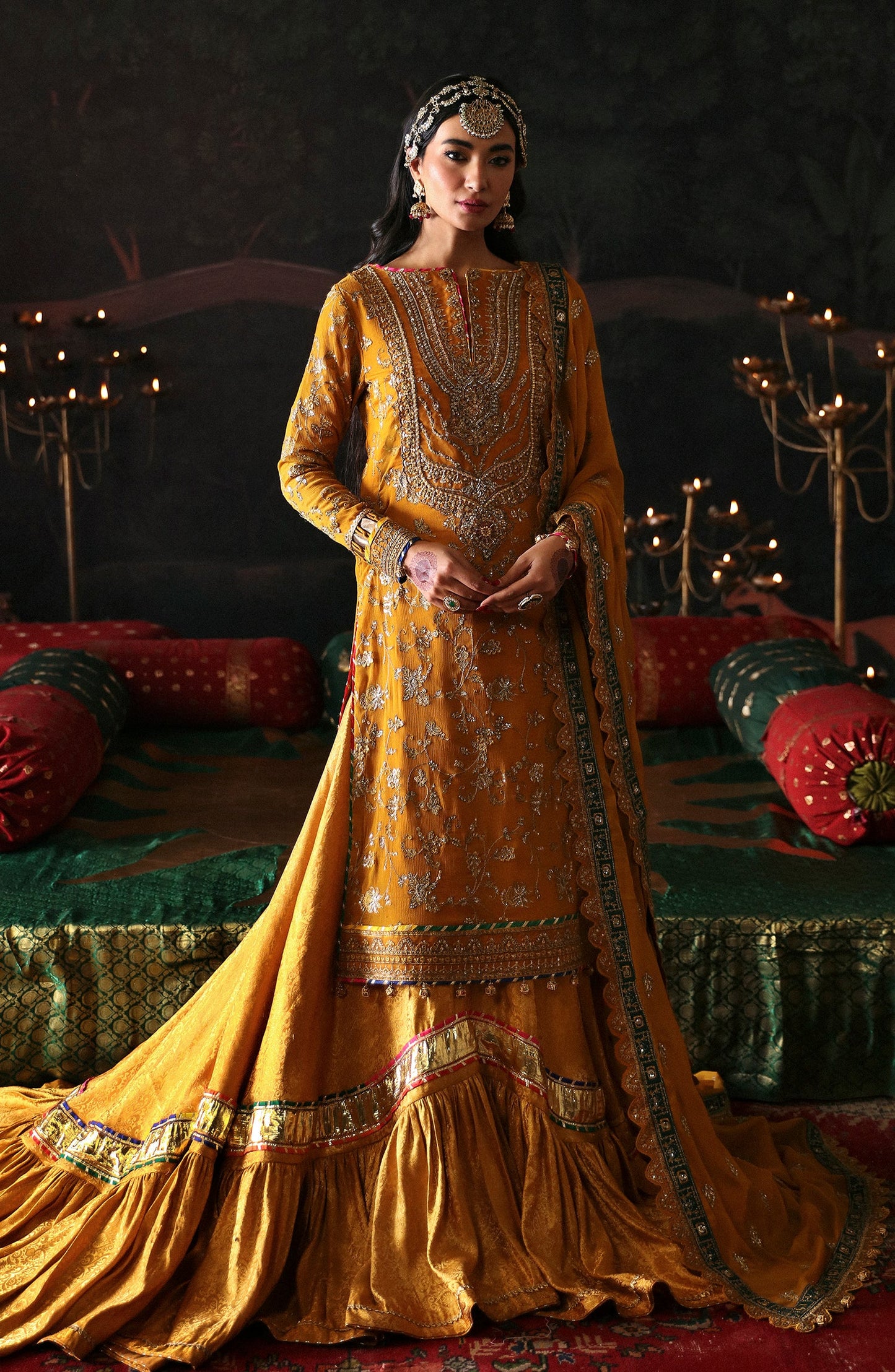 EA-Roshan Jahan 3PC stitched chiffon and organza suit front view