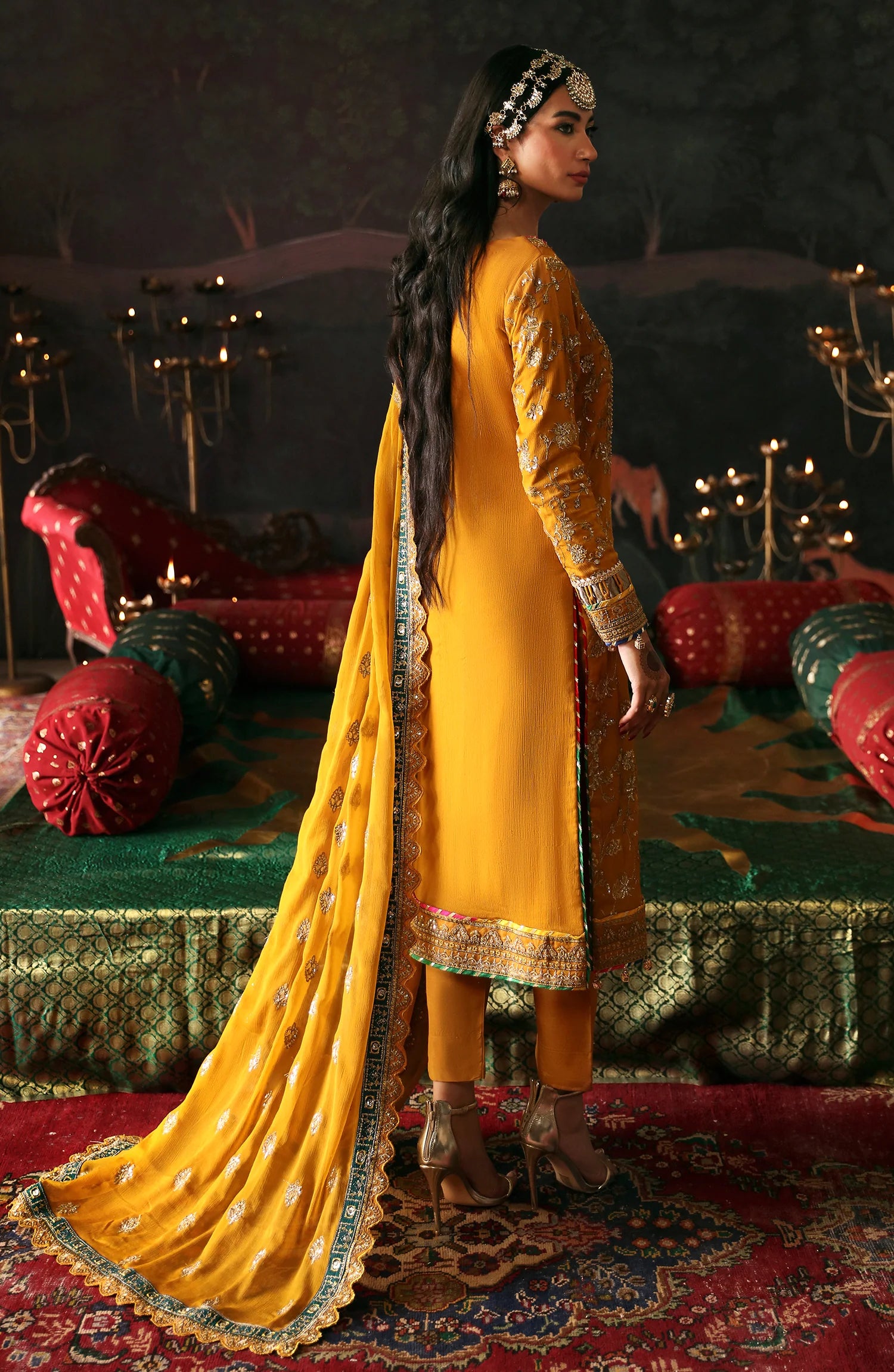 Back view of EA-Roshan Jahan suit with chiffon and organza embroidery