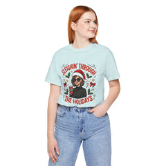 Sleighin' Through the Holidays Tee — Christmas Coffee Graphic Tee