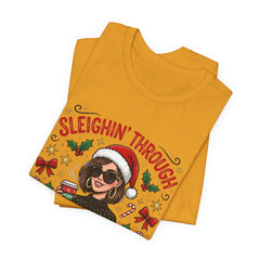Sleighin' Through the Holidays Tee — Christmas Coffee Graphic Tee