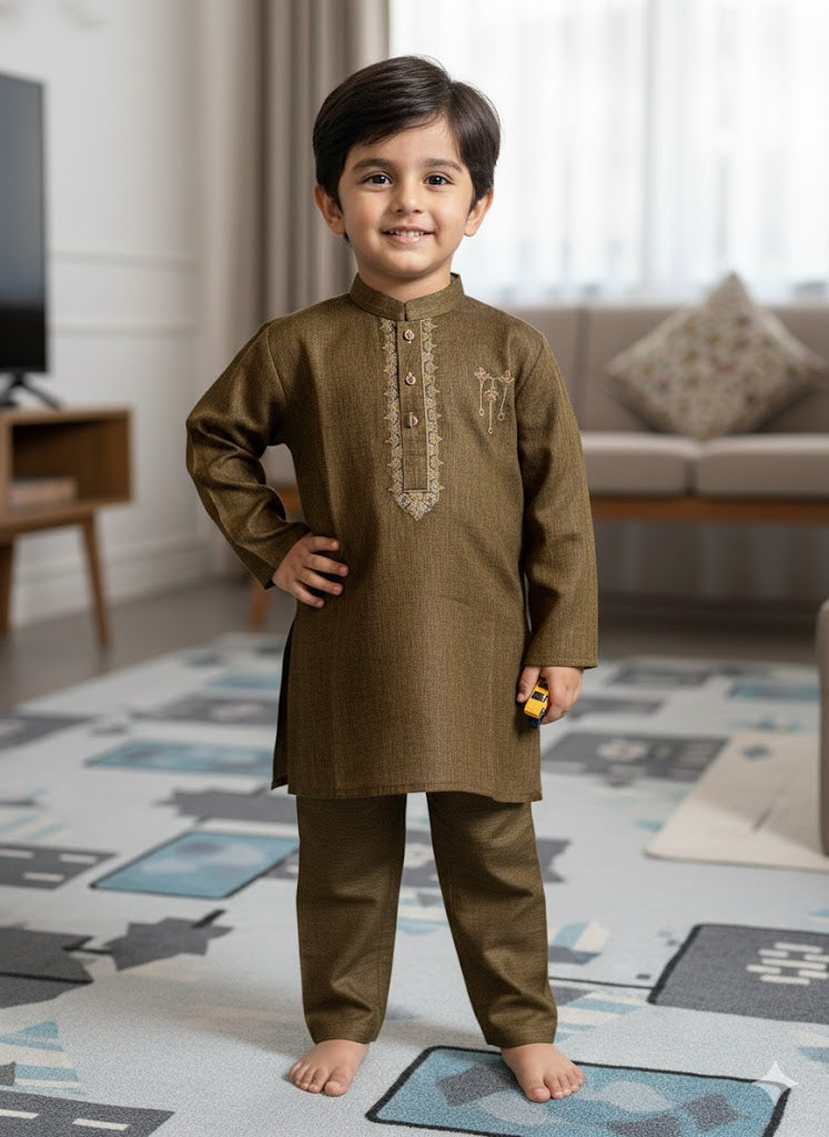Moss Green embroidered kurta trouser boys