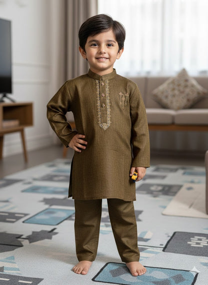 Moss Green embroidered kurta trouser boys