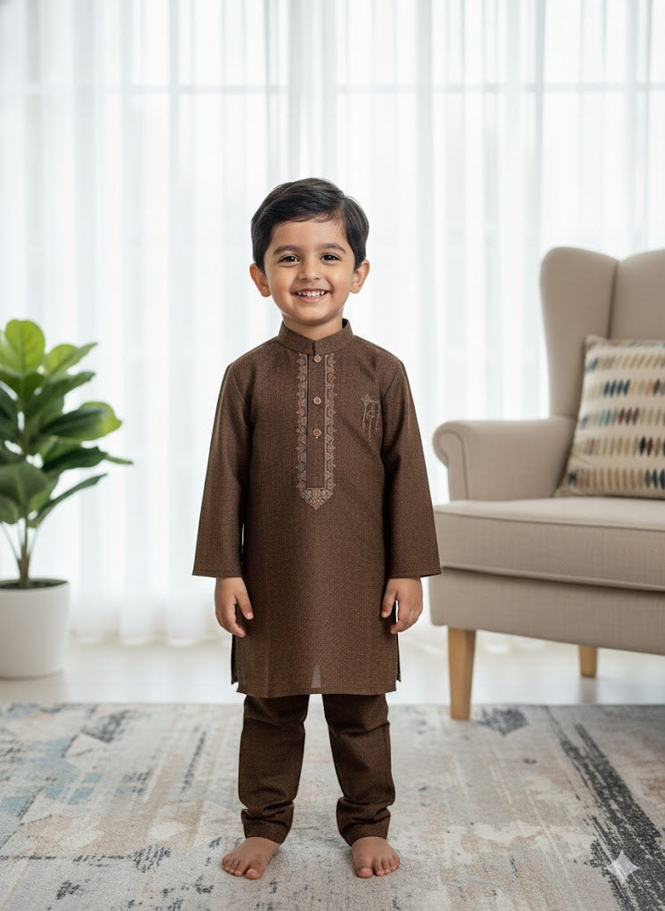 Olive Green embroidered kurta trouser boys