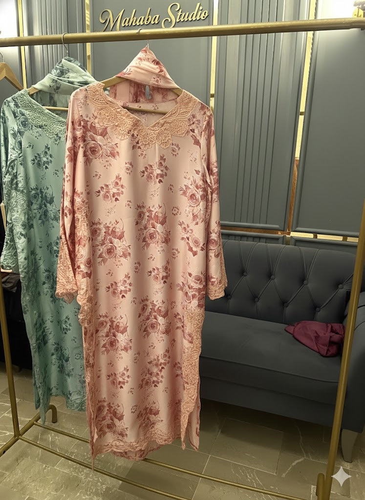 Floral Digital Printed Silk Long Shirt with Palazzo & Silk Dupatta – 3 Piece Set