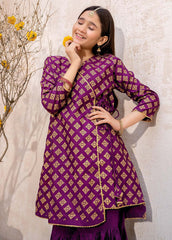 3 Piece Purple Printed raw silk gharara