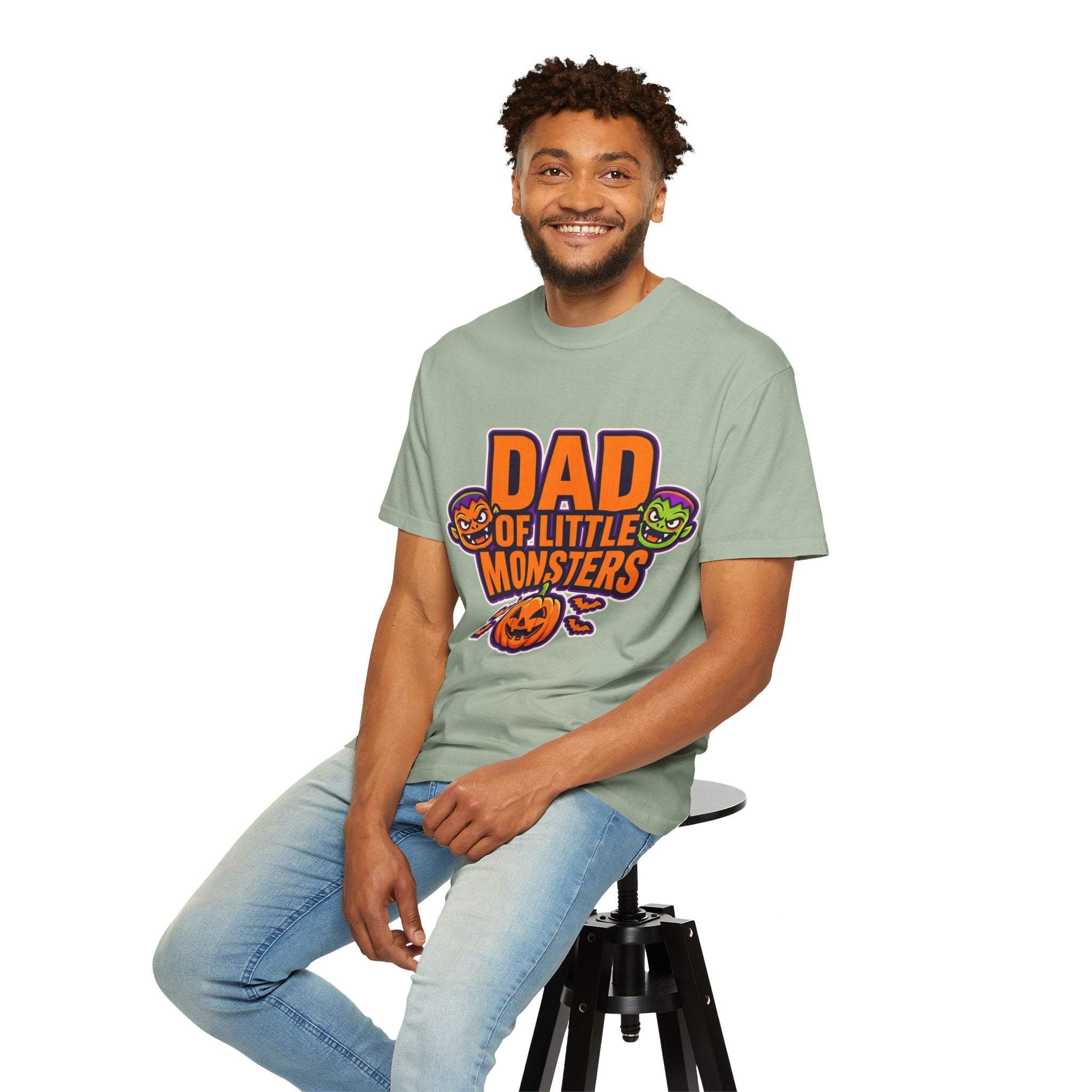 Dad of Little Monsters T-Shirt — Halloween Dad Tee with Pumpkin & Monster Faces