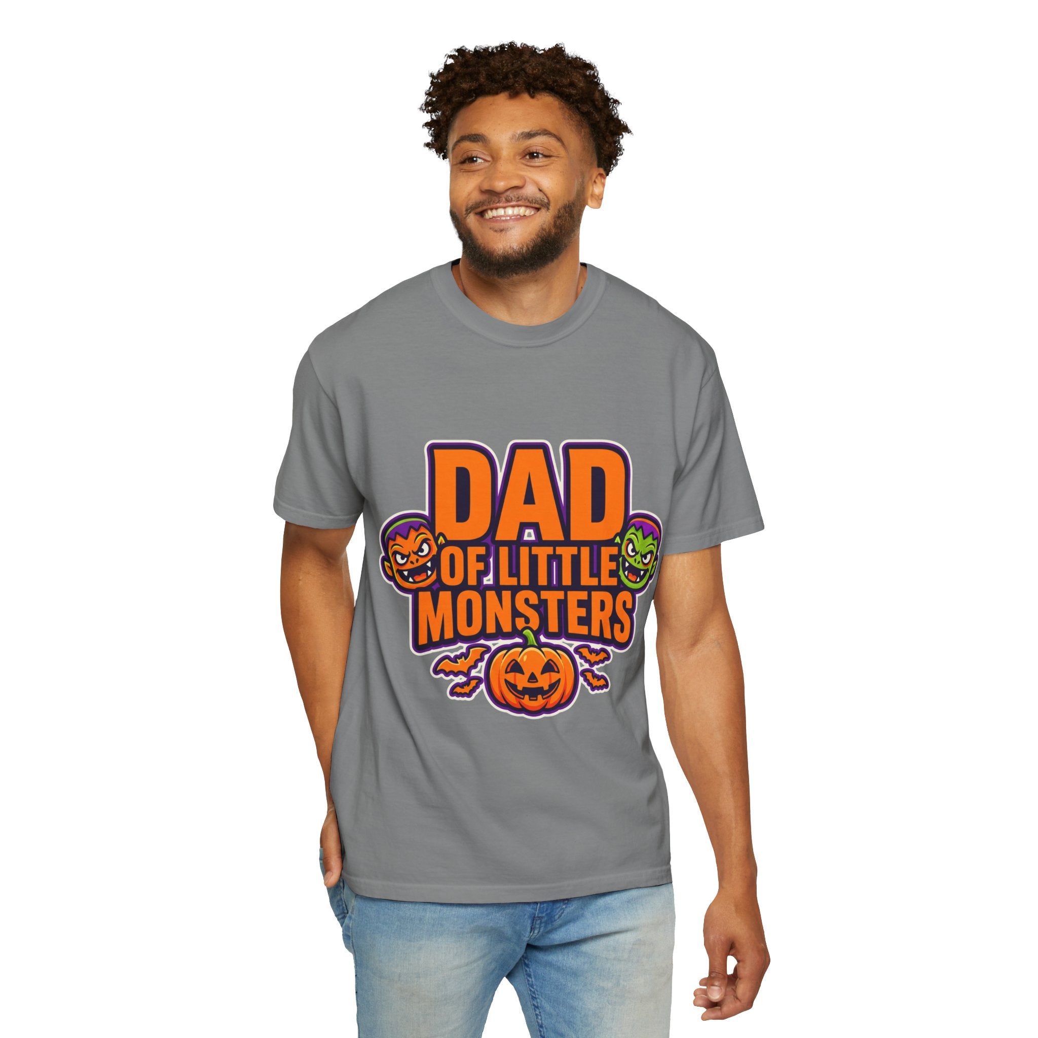 Dad of Little Monsters T-Shirt — Halloween Dad Tee with Pumpkin & Monster Faces