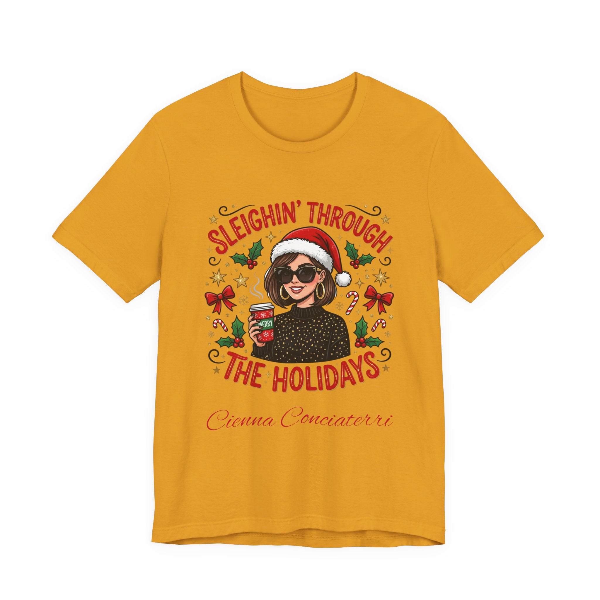 Sleighin' Through the Holidays Tee — Christmas Coffee Graphic Tee
