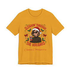 Sleighin' Through the Holidays Tee — Christmas Coffee Graphic Tee